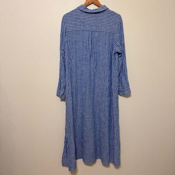 J. Jill Linen Button Down Shirt Dress Size Large Striped Midi Blue Beach - Picture 5 of 7